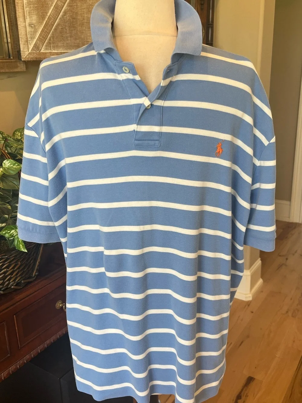 Polo Ralph Lauren Soft Cotton Knit Blue and White Striped Polo Shirt